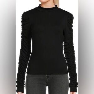 Walter Baker Black Ruched Sleeve Top M